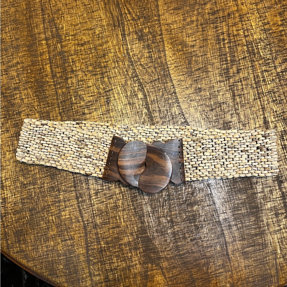 Woven Belt with Wooden Buckle